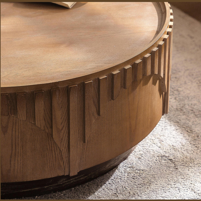 Table basse ronde moderne en bois avec piédestal robuste