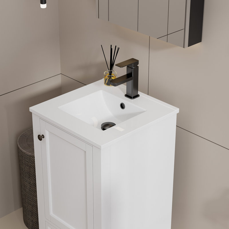 18" Ceramic Undermount Bathroom Vanity Sink Top with Single Hole Faucet,Pop Up Drain, Overflow Hole