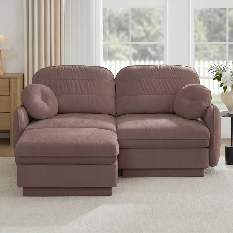 Canapé en L en chenille avec repose-pieds mobile, coussins ronds exquis et coussins de dossier matelassés pour un confort et un style ultimes