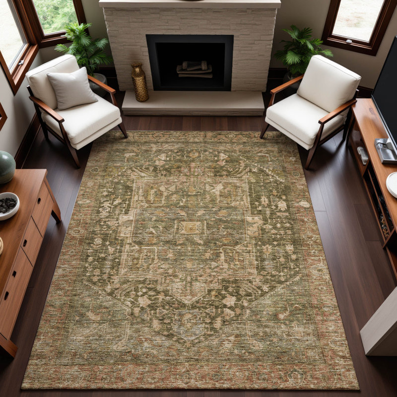 Premium Machine Washable Larock AMF1240 Medallion Rug, Rectangle 5' x 7'6"