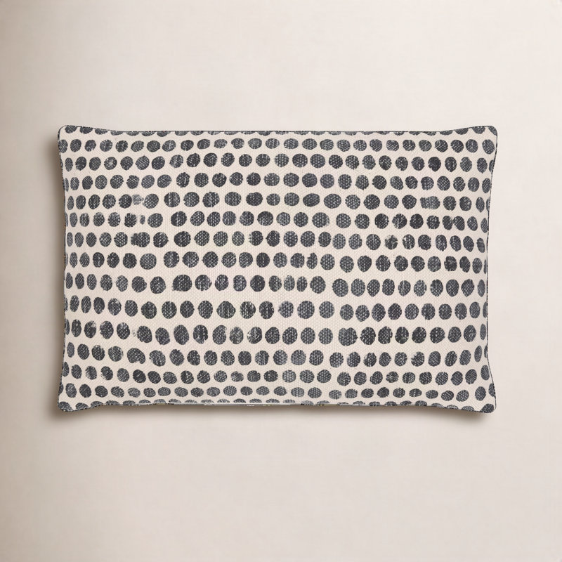Zetta Polka Dots Cotton Reversible Throw Pillow, Light Beige/Black, Down