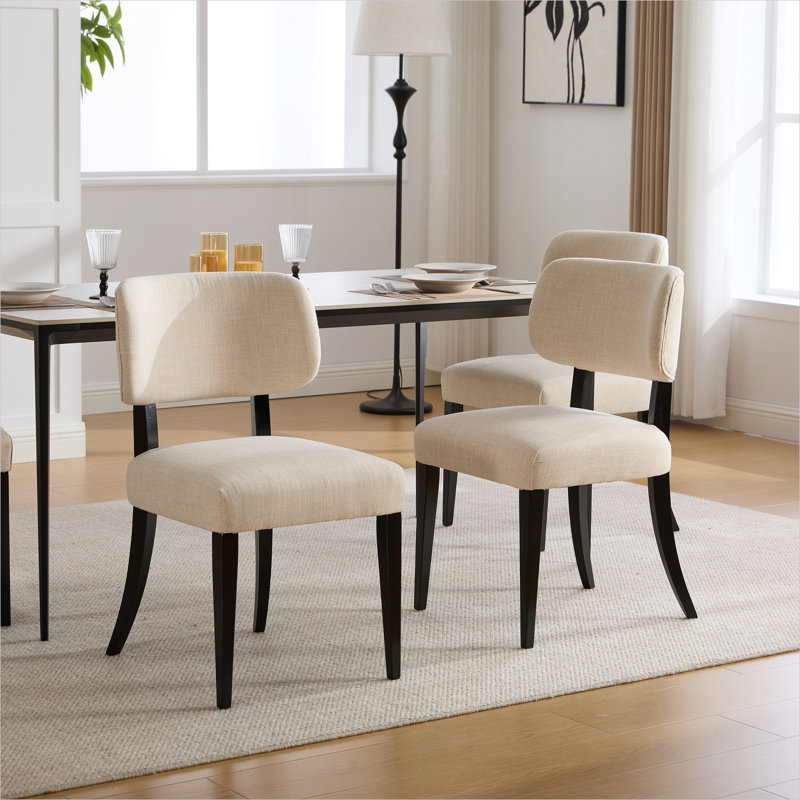 Ensemble de 2 chaises de salle à manger rembourrées en bois d'hévéa revêtues de tissu beige