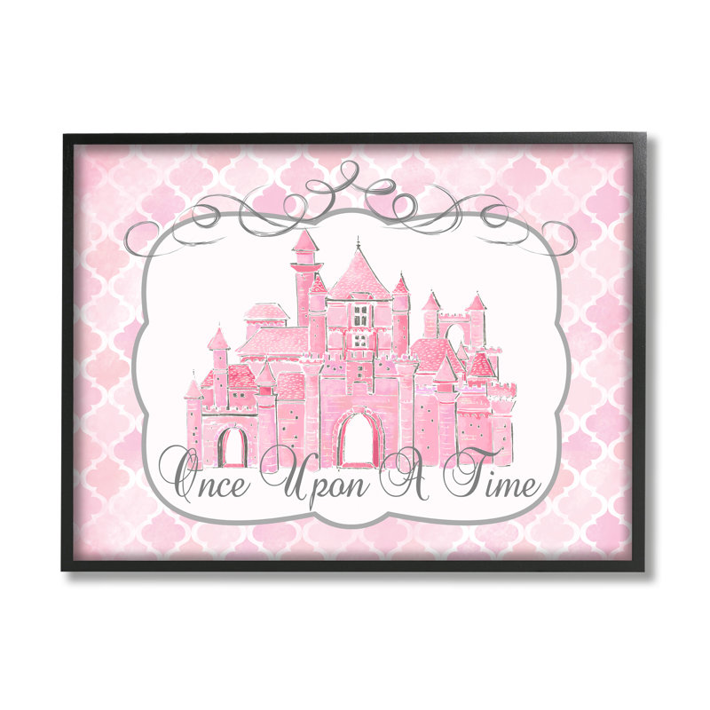 Il était une fois un château aquarelle rose, Giclée encadrée noir minuit, L 24 po x H 30 po