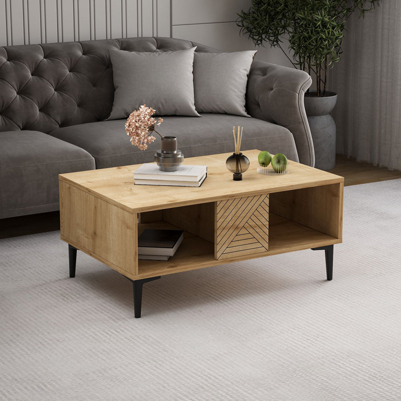 Table basse Sleek Modern, chêne saphir, 35,4 po x 15,9 po x 23,6 po | 100% panneau de particules enduit de mélamine, épaisseur: 0,7 pouce | Conception robuste avec tablette de 22 cm de hauteur et pieds de 15 cm | Parfait pour le salon et les espaces contemporains