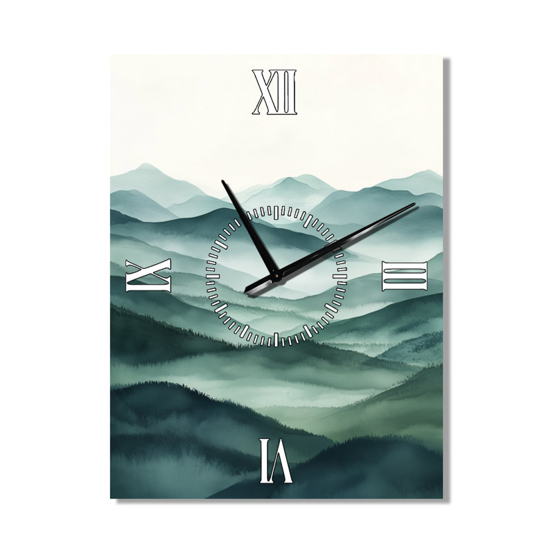Horloge murale décorative Cool Mist Mountain Valley I - Nature verte, H 32 po x l 24 po - Rectangle