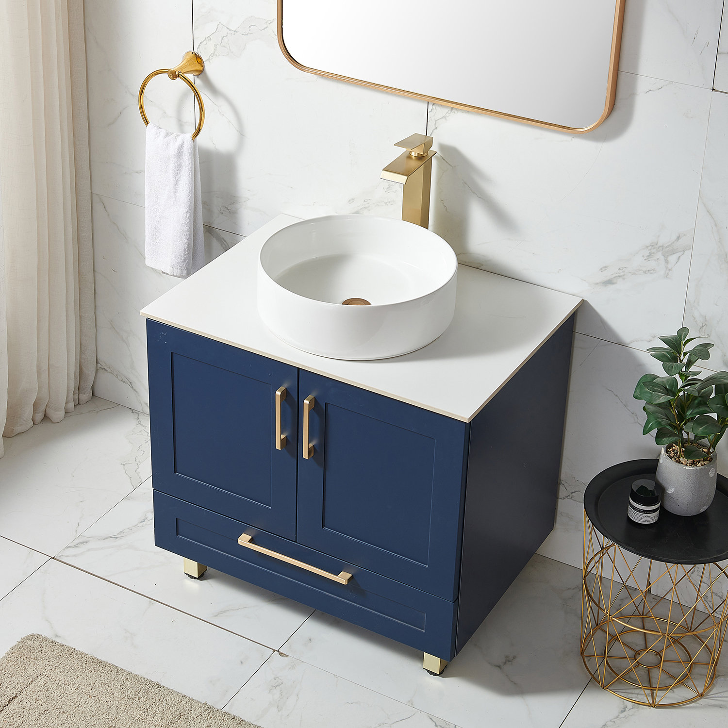 Mercer41 Wedurn 30'' Blue Modern Single Vessel Bathroom Vanity with ...