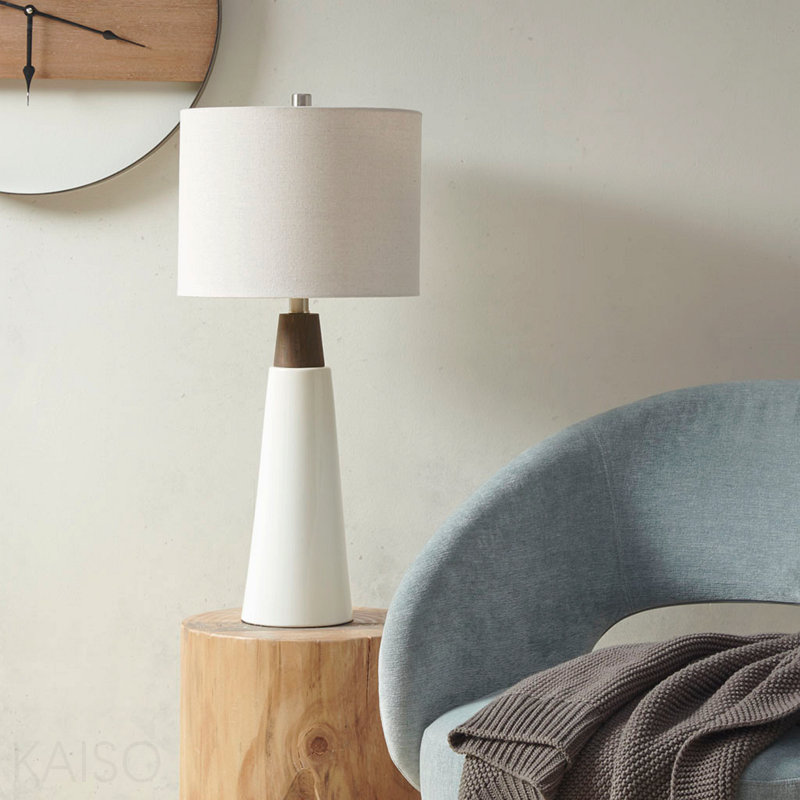 Triangular Ceramic And Wood Table Lamp