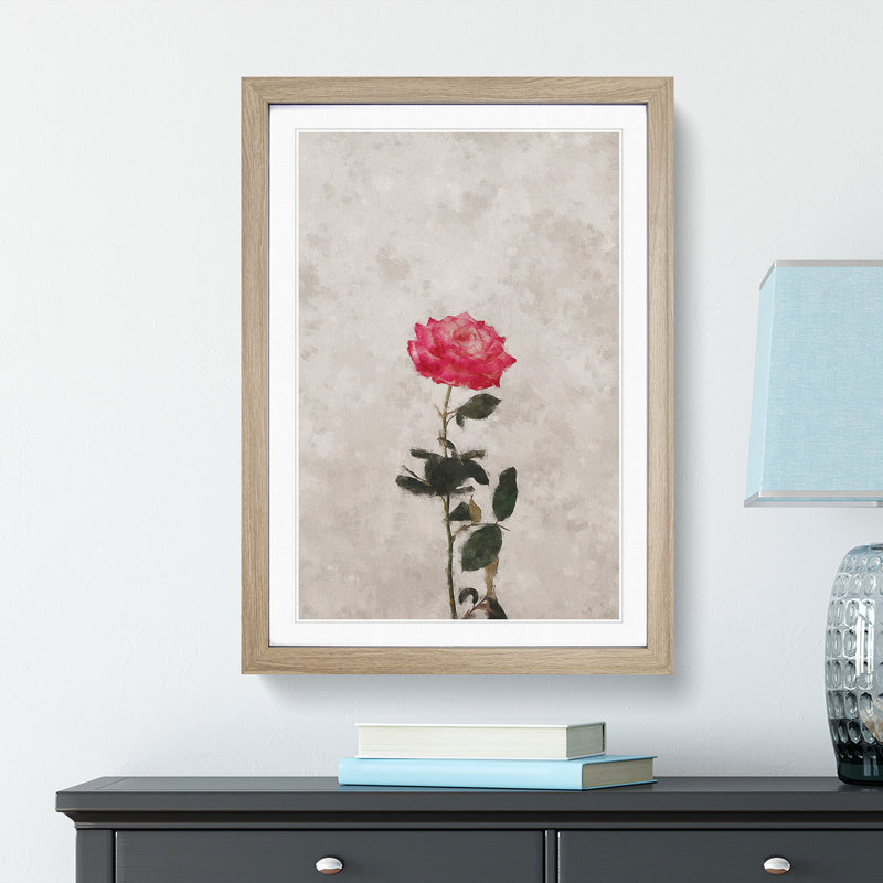 Climbing Pink Rose - Picture Frame Painting Print, 63cm H x 45cm W x 2cm D, Oak Framed
