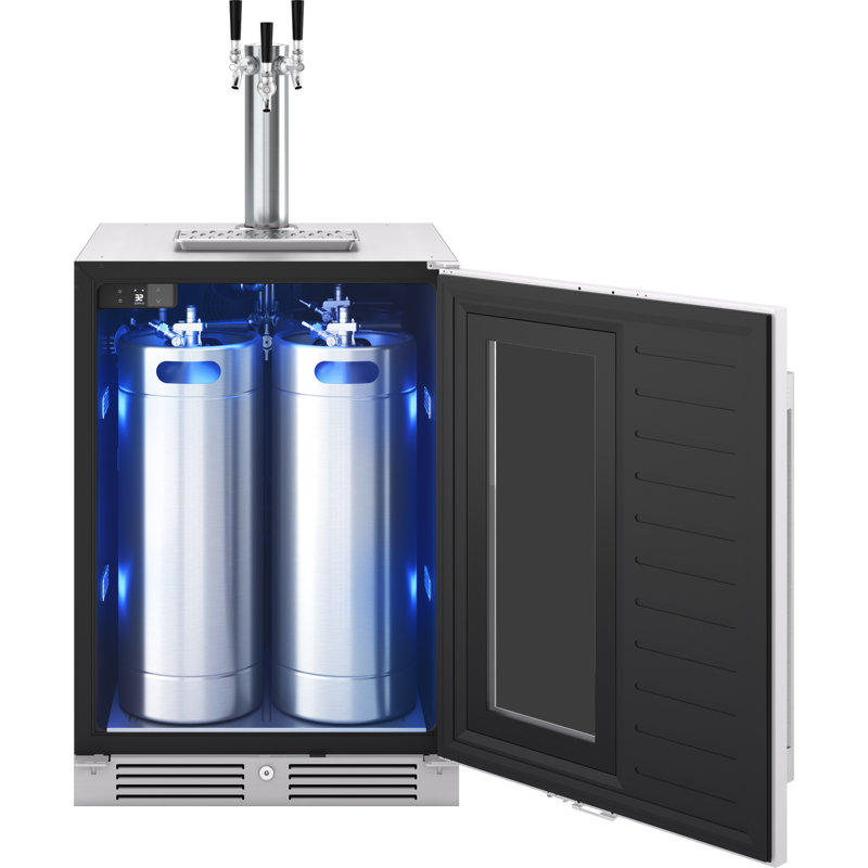 Presrv 5,6 pieds cubes Foyer à bière convertible en acier inoxydable avec robinet triple et rangement pour boissons de 107 canettes