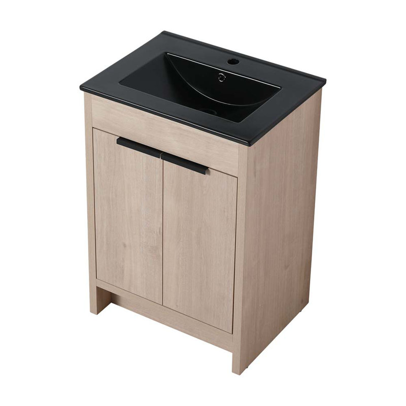 24'' Single Bathroom Vanity with Sink, Plain Light Oak
