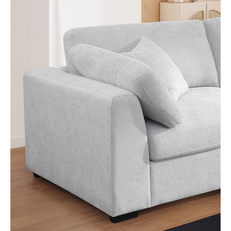 Upholstered Deep Seat Sofa with Ottoman, Gray Polyester