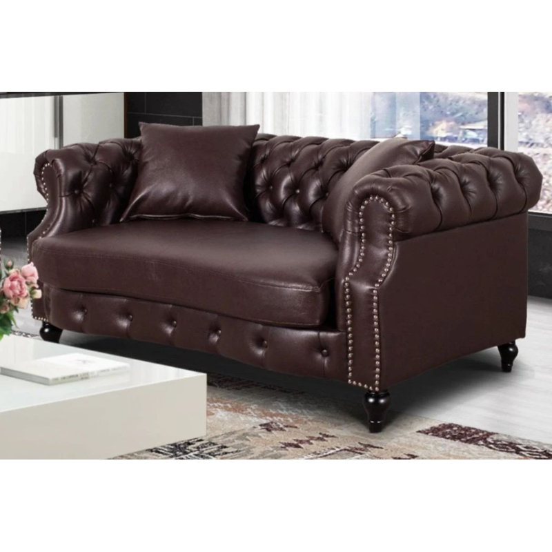 Richmond Mogadore Faux Leather Chesterfield Sofa, Dark Brown, 2