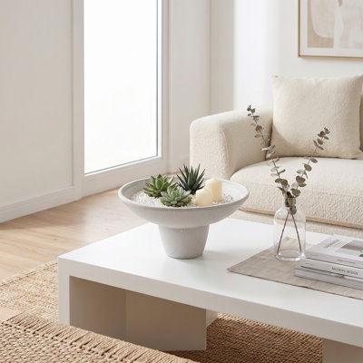 Bol piédestal moucheté, centre de table décoratif rond en résine avec base à pieds pour table basse et console