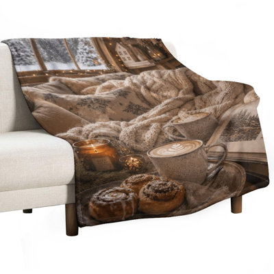 Motif de flocon de neige sur l'oreiller et la couverture, jeté en flanelle de luxe, couverture douce et chaude pour le canapé-lit du salon