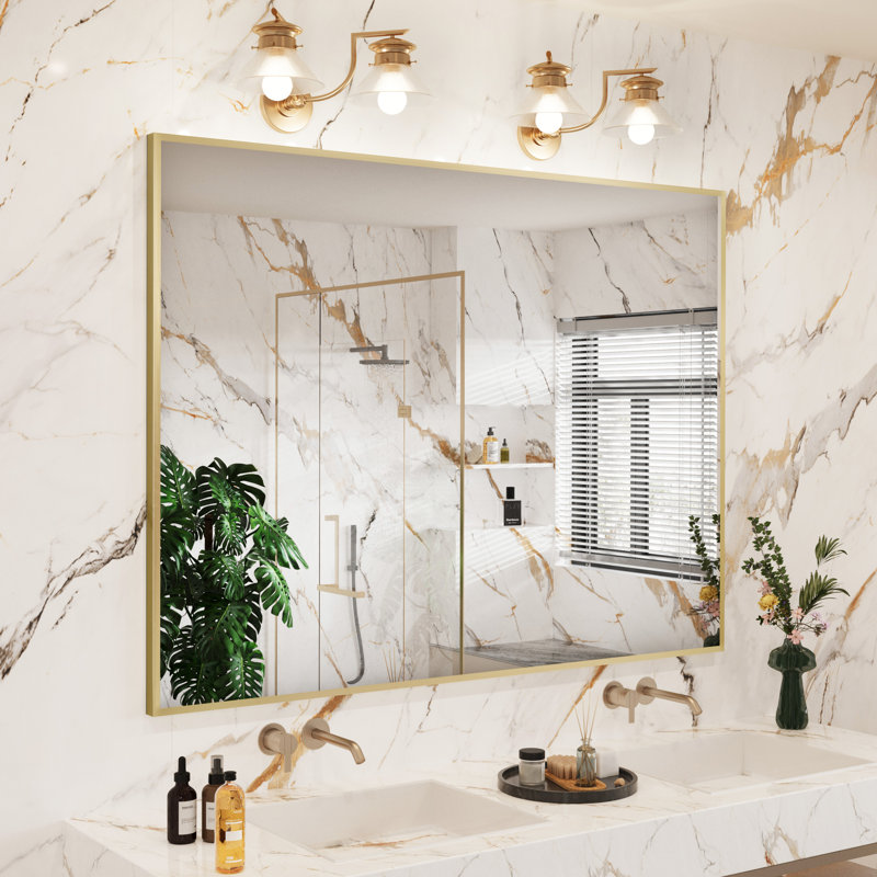 Lesamuel Wall Mounted Vanity Mirror w/ Aluminum Frame for Bedroom, Entryway, Living Room