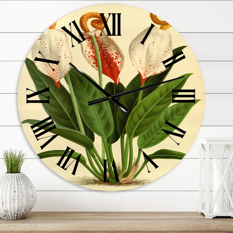 Fleurs rétro I - horloge murale, Très petit, Metal