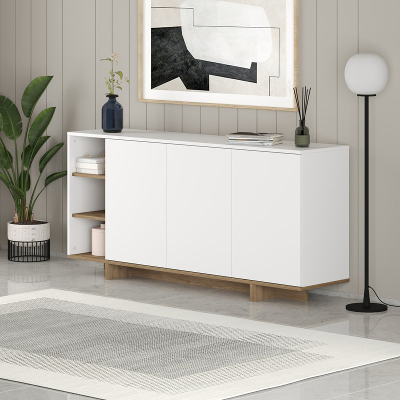 170cm Console Table, White/Natural Oak