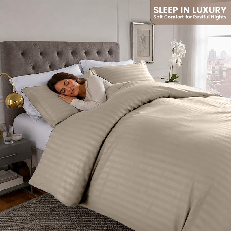 Imperial Homeware London Microfiber Striped Duvet Cover Set with Pillowcases, Single Duvet Cover + 1 Pillowcase