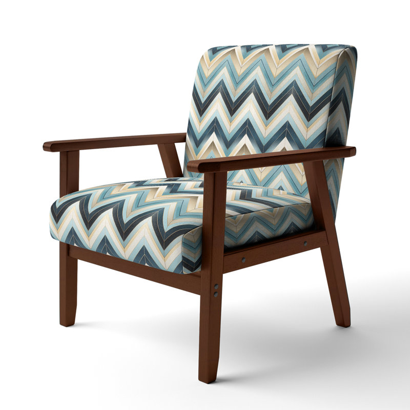 Cantina 23'' Wide Armchair, Blue/Gold Polyester, Brown Square Arms