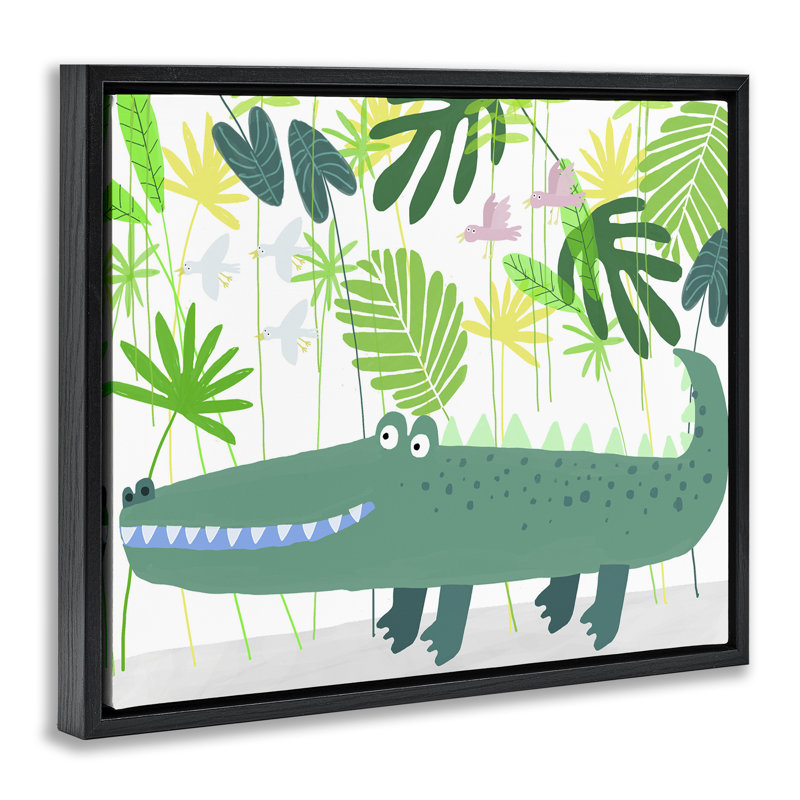 Cadre flottant Crocodile Jungle & Leaves, design par Carla Daly, H 17 po x l 21 po, Cadre flottant noir de jais