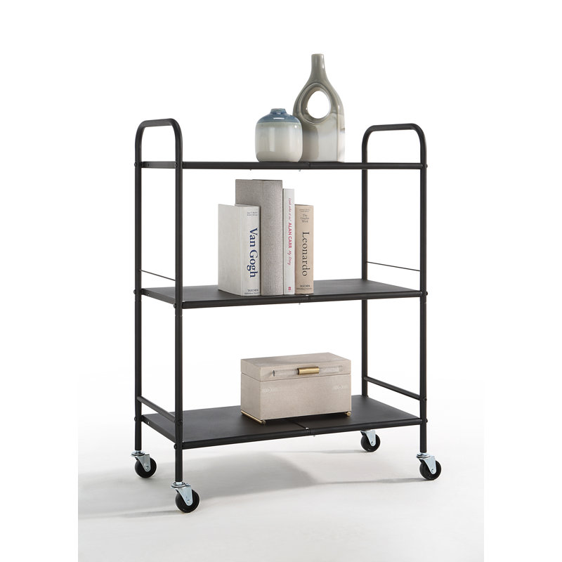 Black Metal Rolling Utility Craft Cart with Three Shelves