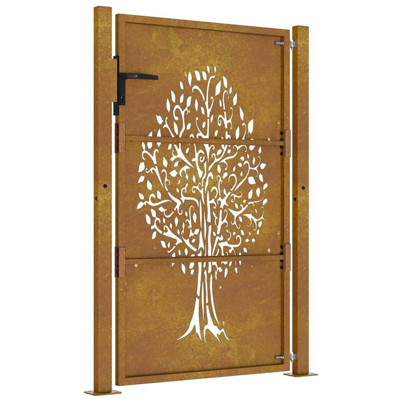 vidaXL Garden Gate 105x155 cm Corten Steel Tree Design, 3.4' x 3.4'