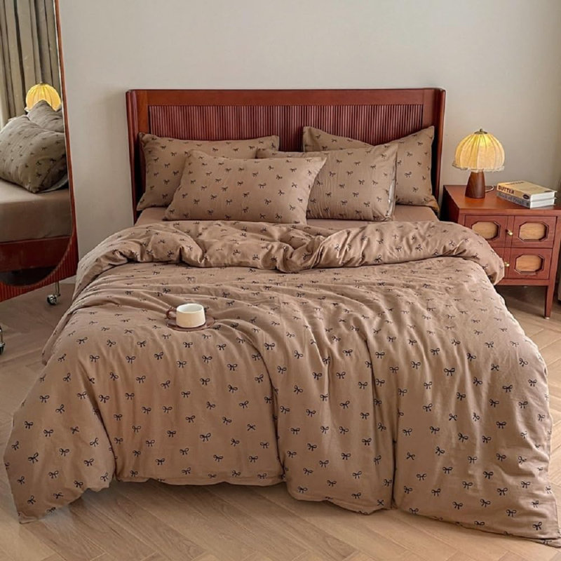 Ensemble d'édredon en microfibre, Housse de couette très grand + 2 taies d'oreiller, Brun