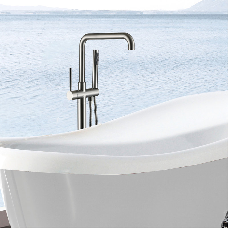 Robinet pour baignoire et douche à main autoportant pour salle de bain, 3 poignées, rosé, métal, 6,33 po x 40,93 po, avec douche 11,45 lb