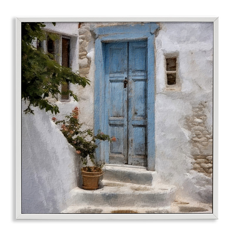 «Blue Greek Door», estampe numérique encadrée par RileyB, Estampe numérique encadrée blanc bord de mer, H 17 po x l 17 po