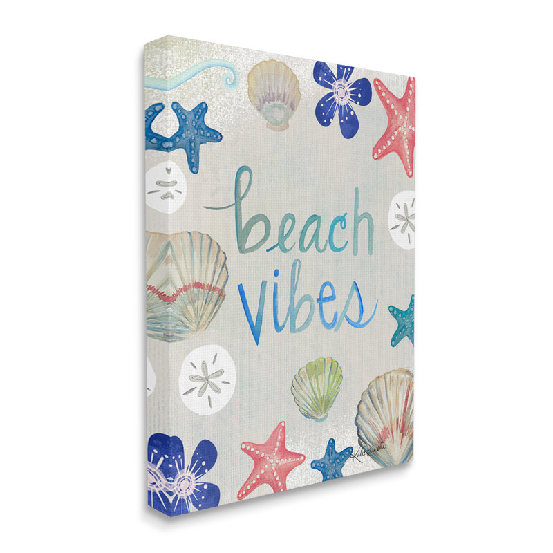 «Beach Vibes Calligraphy Nautical Seashell Flowers» par Katie Doucette - impression, Toile tendue