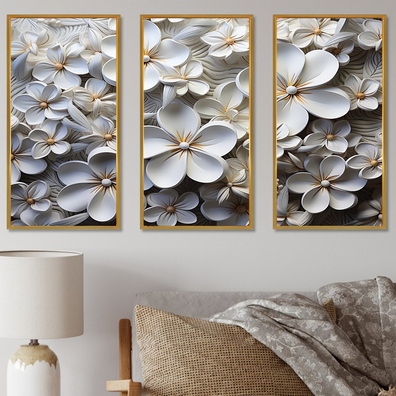 «Fragrant Plumeria Serenade II», ensemble d'art sur toile Plumeria, Cadre flottant doré, H 32 po x l 48 po x P 1 po