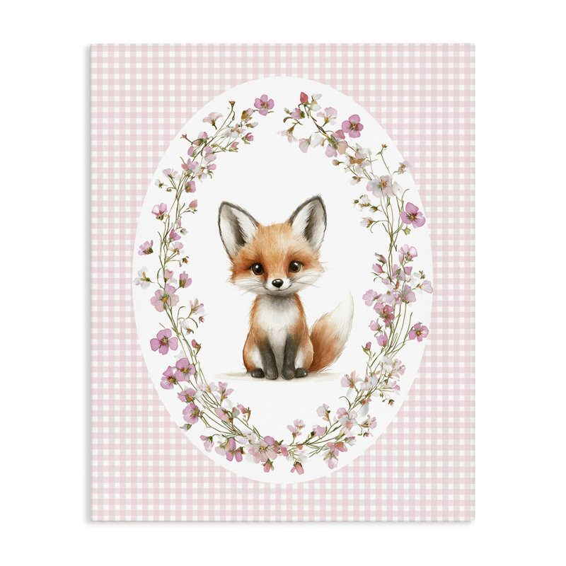 Renard avec toile de cerisier en fleurs, design par Christine Simpson Art, H 48 po x l 36 po