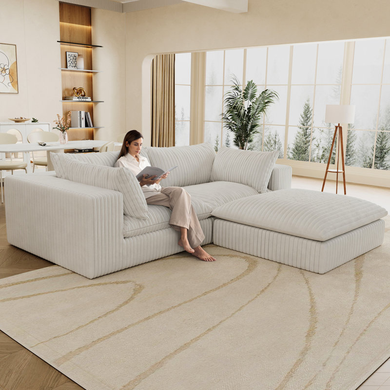 Canapé en velours côtelé de 39,8 po à 3 couches avec conception double couche, coussins amovibles, siège rembourré de plumes, compression haute densité, support complet en éponge pour diverses pièces, coussin de luxe, support principal