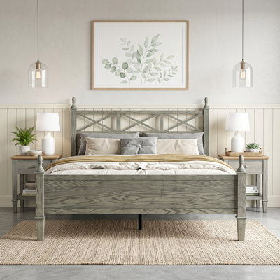 Queen Size Platform Bed Frame with Solid Wood Headboard & Footboard, Metal Legs, 12 Durable Slatted Base, No Box Spring Needed, Easy Assembly, Noise-Free & Anti-Slip, Weathered Gray Oak Finish