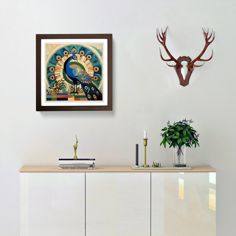 Peacock Constructivism No.1 - Framed Print, Walnut