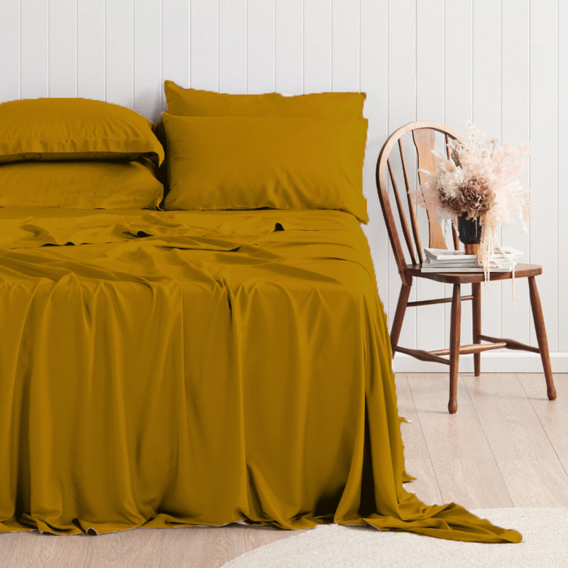 6-Piece Premium Rayon Sheet Set – Soft & Breathable, Queen Sheet Set + 1 Fitted Sheet + 4 Pillowcases, Gold