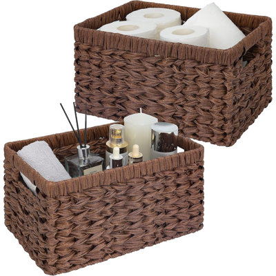 2-Pack Brown Wicker Storage Baskets, Rectangle Waterproof Organizers For Shelves, Pantry, Closet, Or Home Organization