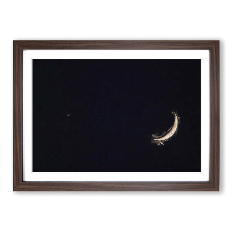 Crescent Moon & Planet Venus in Abstract - Picture Frame Graphic Art Print on MDF, 27cm H x 36cm W x 2cm D, Walnut Framed