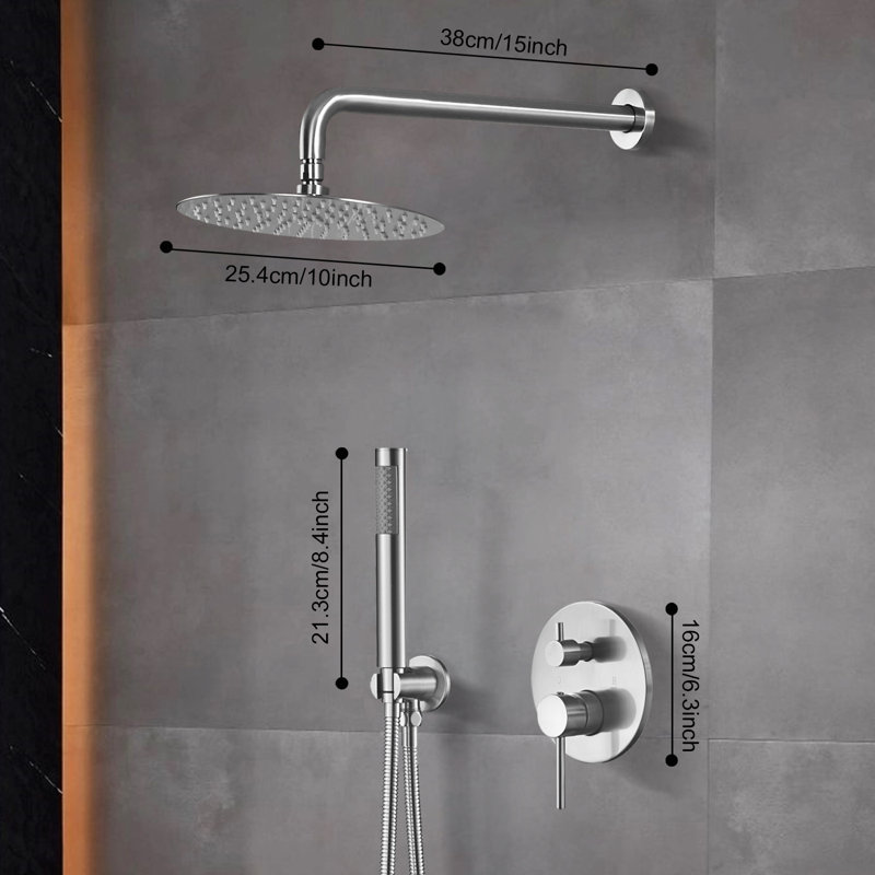 Rain Shower System,wall Mounted Shower Set For Bathroom With 10" Rain Shower Head Handheld Shower Set, Brushed Nickel