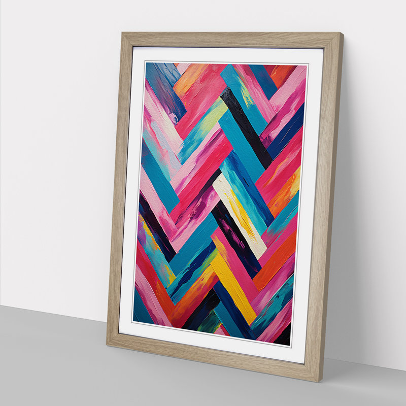 Chevrons Action - Single Picture Frame Print on Wood, Oak Framed, 64cm H x 46cm W x 2cm D