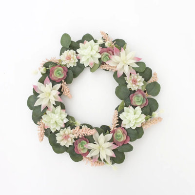 16 Inch Artificial Succulent Front Door Wreath With Knotted Bow, Eucalyptus Leaves Wreath Succulent Plants Garlands Wreath Hanging Wall Window Decor For Spring Summer Home Wedding Party