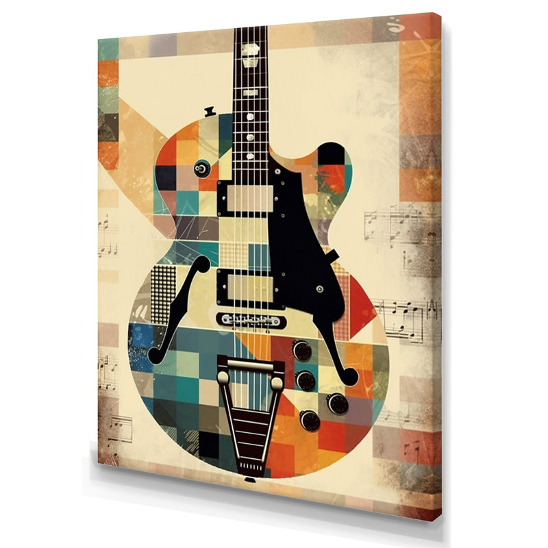 Cubisme de guitare - musique, art mural pour le salon, H 40 po x l 30 po x P 1,5 po, Toile tendue