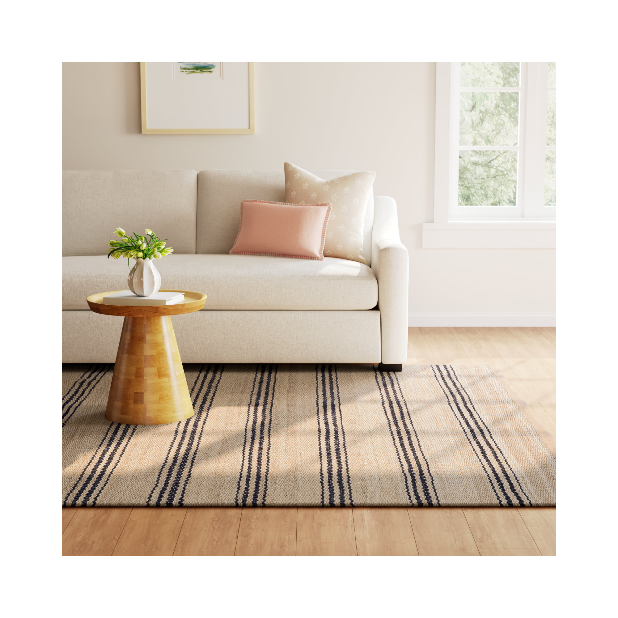 Jute Ticking Indigo Handwoven Rug, Rectangle 6' x 9'