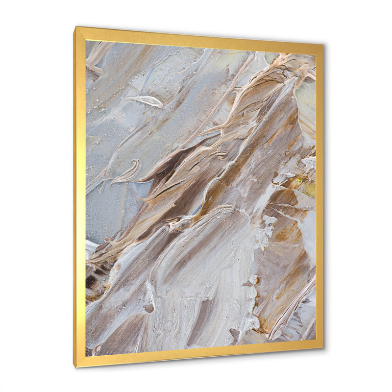 Abstrait beige brossé brun - reproduction de cadre photo sur toile, H 32 po x l 16 po x P 1 po, Cadre photo doré