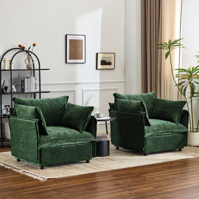 2pcs Chenille Upholstered Skirted Arm Chair Accent Chair With Thin Arms For Living Room