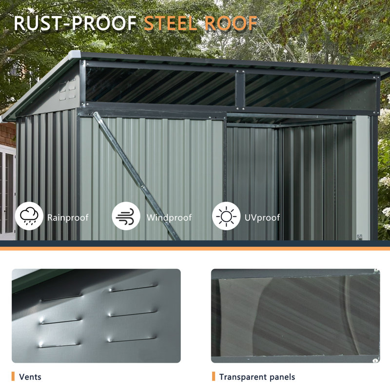 Outdoor 5Ft X 3Ft Metal Storage Shed In Gray, Robust Galvanized Iron Frames, Transparent Panel For , Hinged Door, Simple Diy Assembly Structure And Construction, Plate, Easy Approach