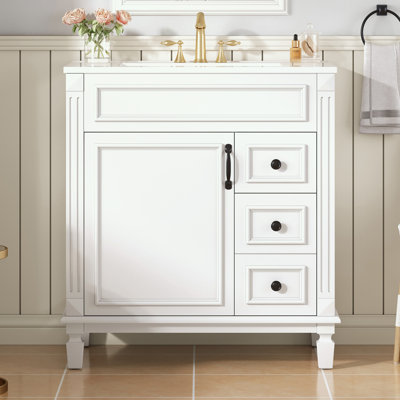 Meuble-lavabo avec lavabo en céramique, 2 tiroirs et tablette réglable
