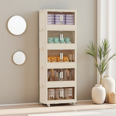 Wide Folding Storage Cabinet ,,Collapsible Storage Bins With Magnetic Door, Plastic Storage Cabinet With Wheels, Closet Organizers And Storage Containers