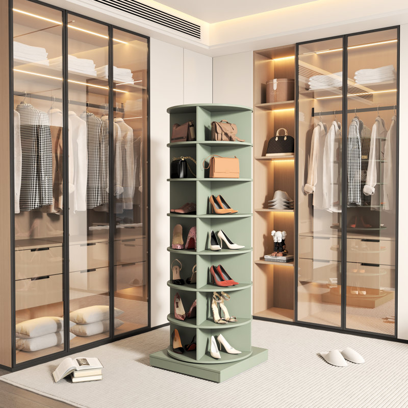 Green 360 Rotating Shoe Cabinet 6 Layers, Green, 56.14" H x 23.62" W x 23.62" D