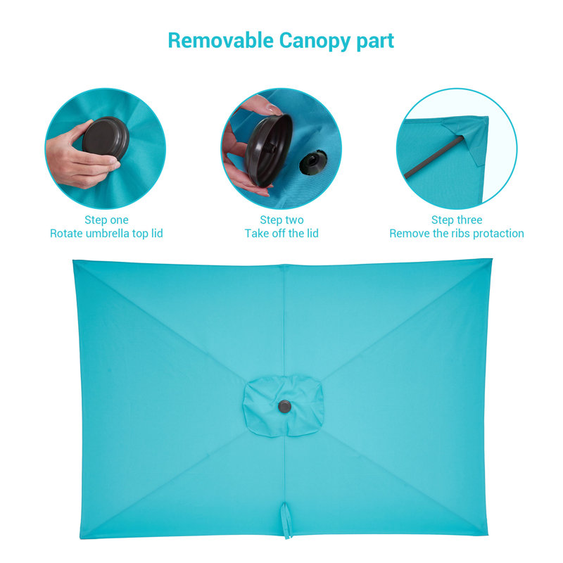 Parasol d'extérieur rectangulaire de 10 pi x 6,5 pi Mirela, Bleu lac
